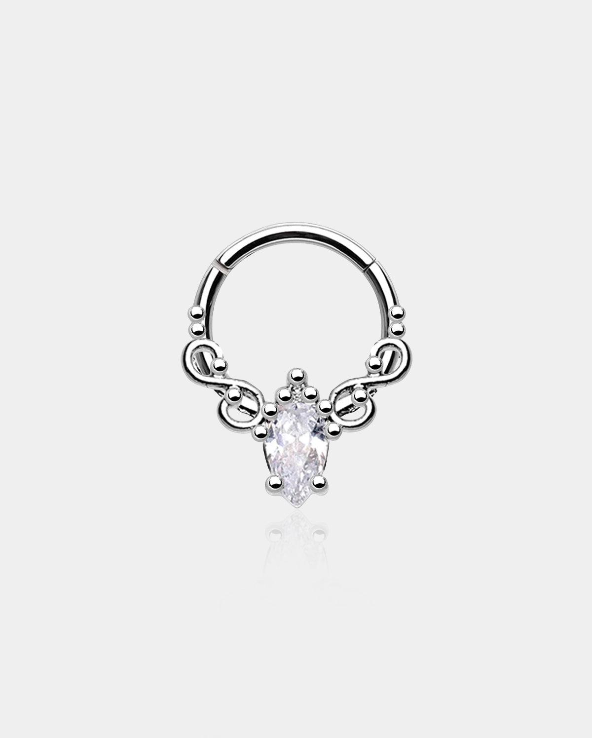 Oval Crystal CZ Segment Septum Ring - Silver / 10mm