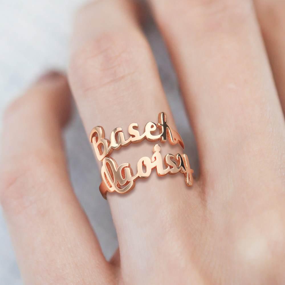 Double Name Ring Long Distance Relationship Gift For Her - Rose Gold