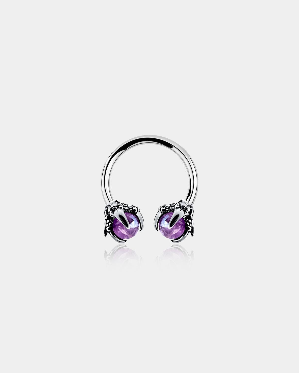 14G Amethyst Dragon Claw Horseshoe Septum Ring