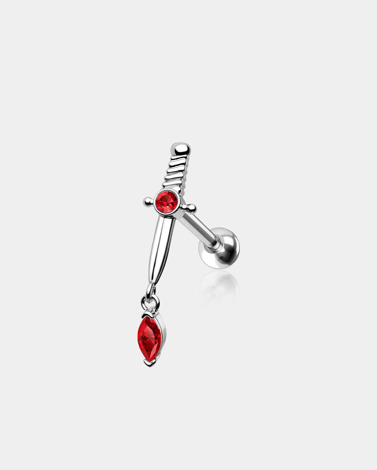 Sword Helix Stud Cartilage Ring - Silver