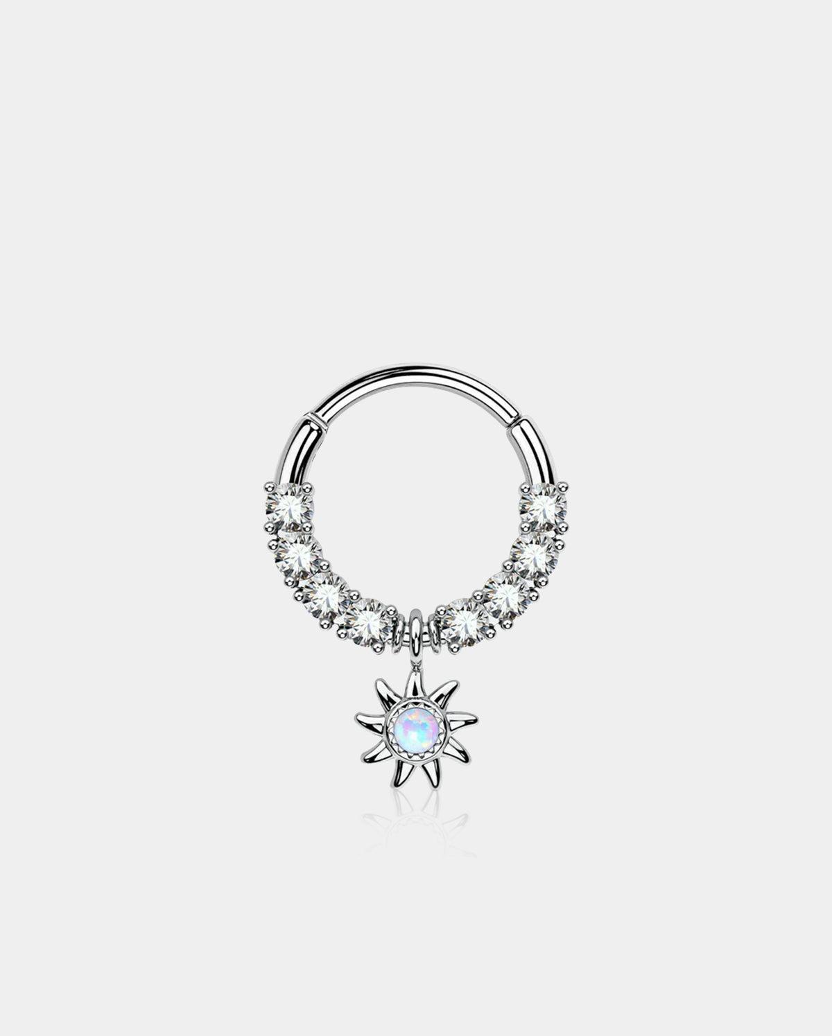 Sun Shape Dangle Hinged Segment Septum Ring - 8mm