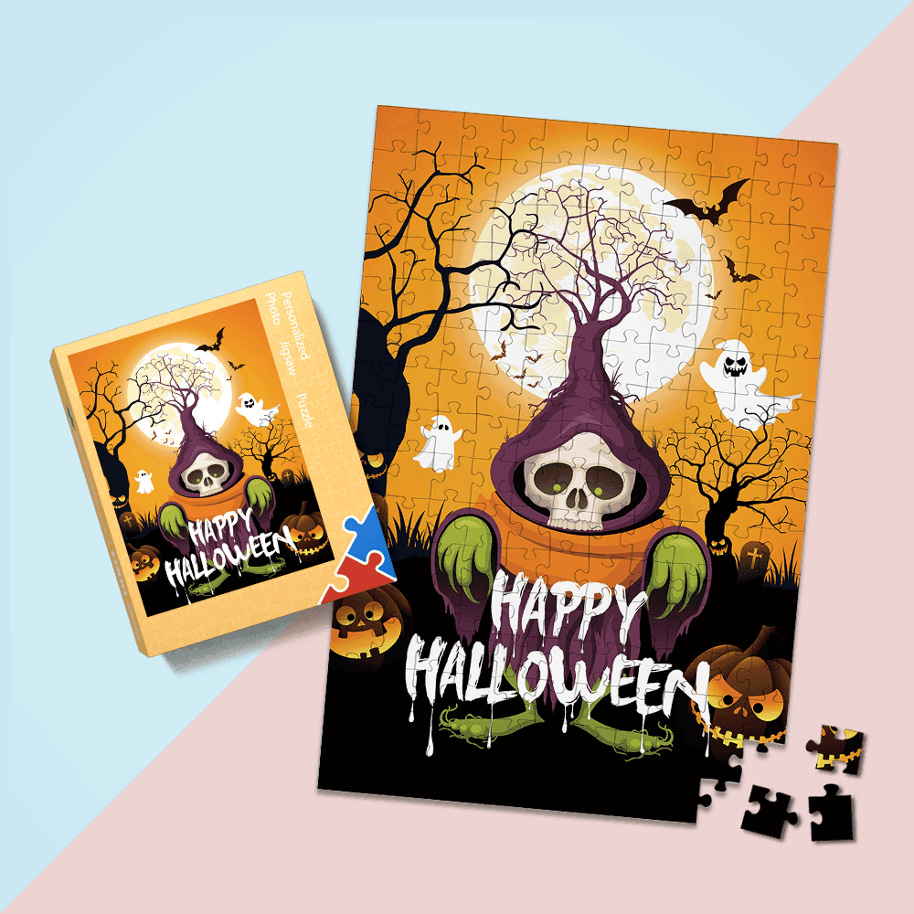 Trippy Puzzle Halloween Gifts for Family Skeleton Pumpkin Ghost