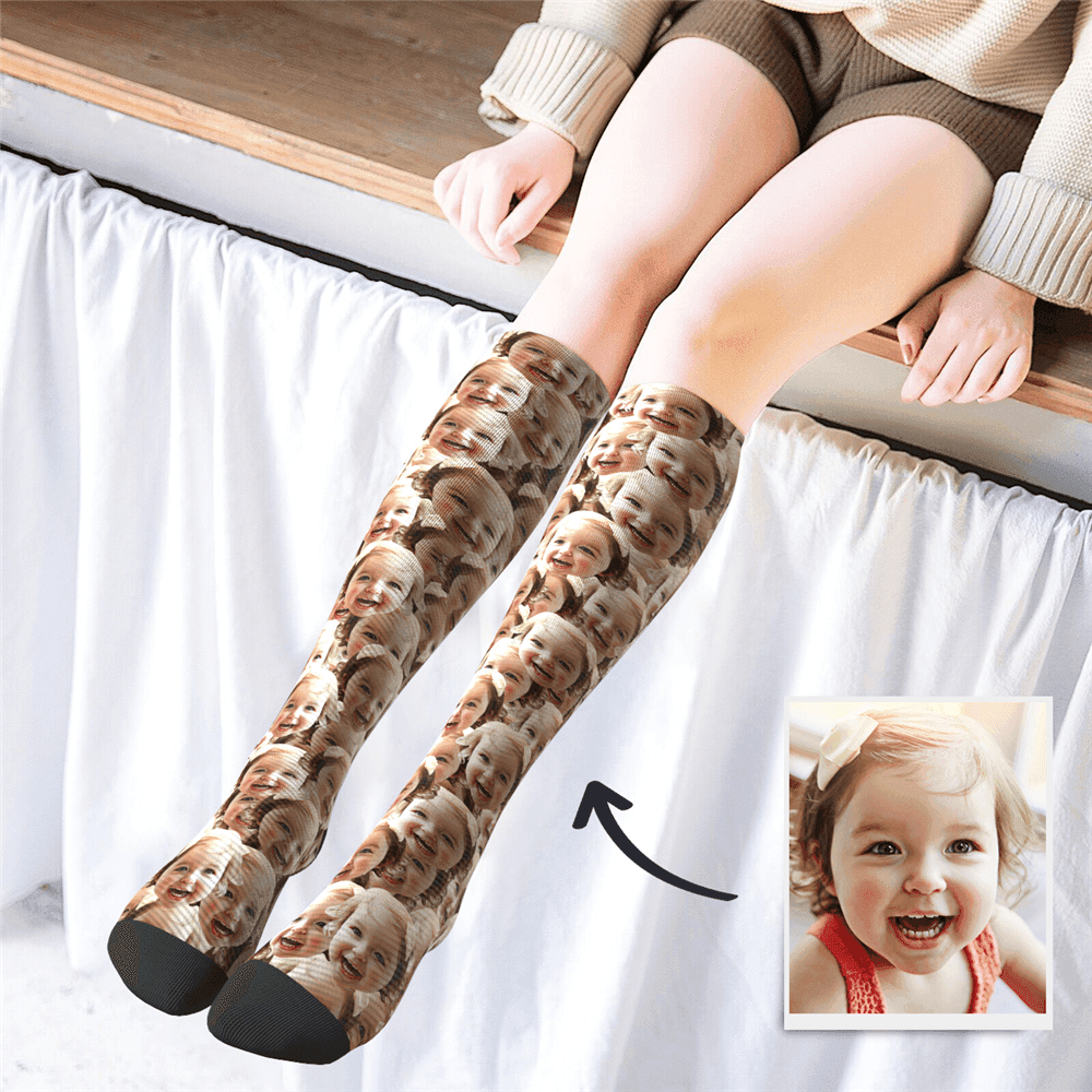 Knee High Socks with Face Baby Gift Family Christmas Gift