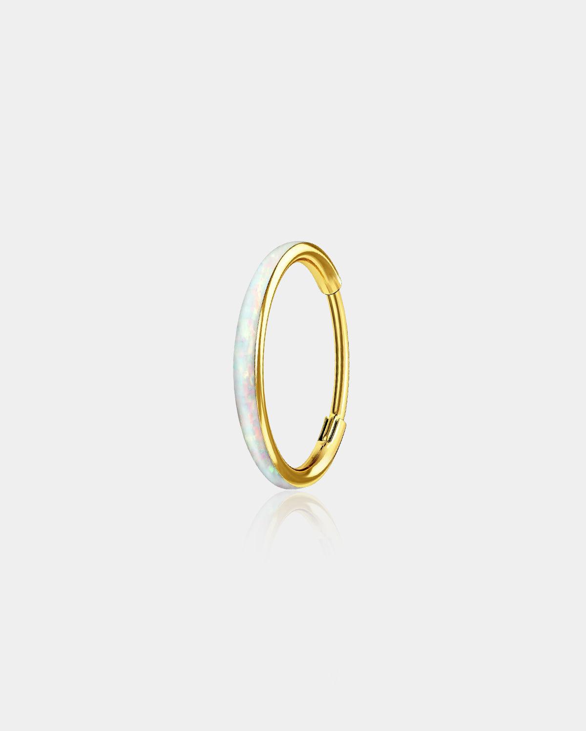 Opal Hinged Segment Nose Ring - Gold-White opal / 10mm