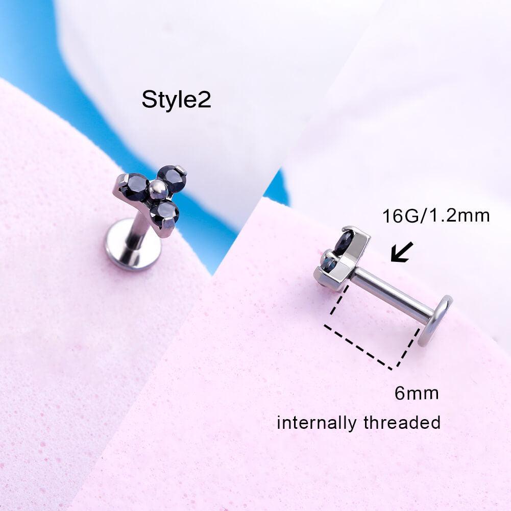 Black CZ Titanium Internally Threaded Cartilage Stud - Style2
