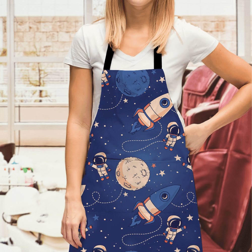 Custom Photo Apron Gifts for Him Cute Astronauts Spaceships and Stars