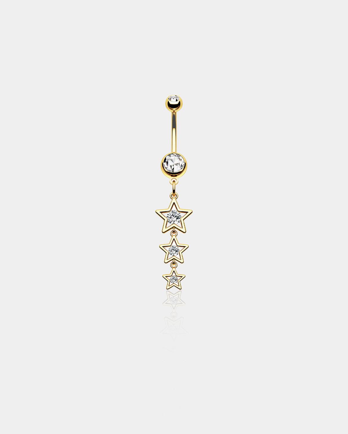 Triple Star CZ Dangle Belly Ring - Gold