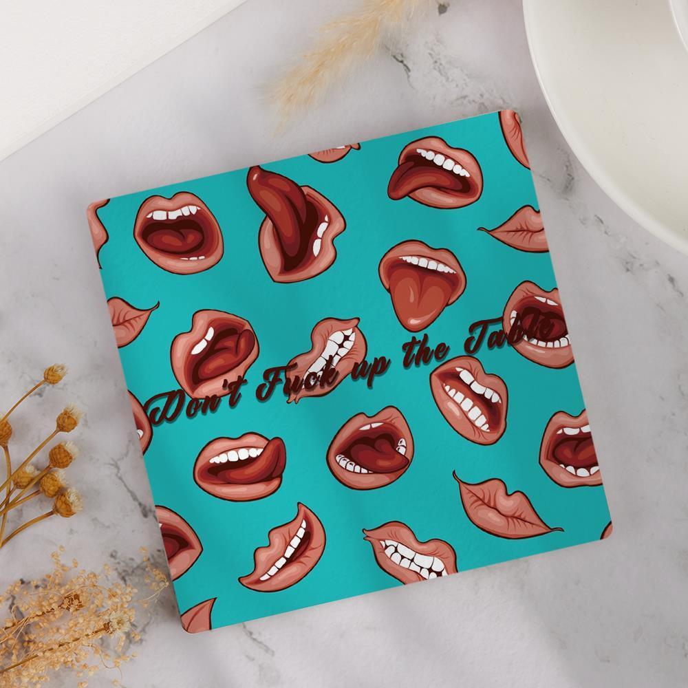 Custom Engraved Coaster Anniversary Gift - Red Lips