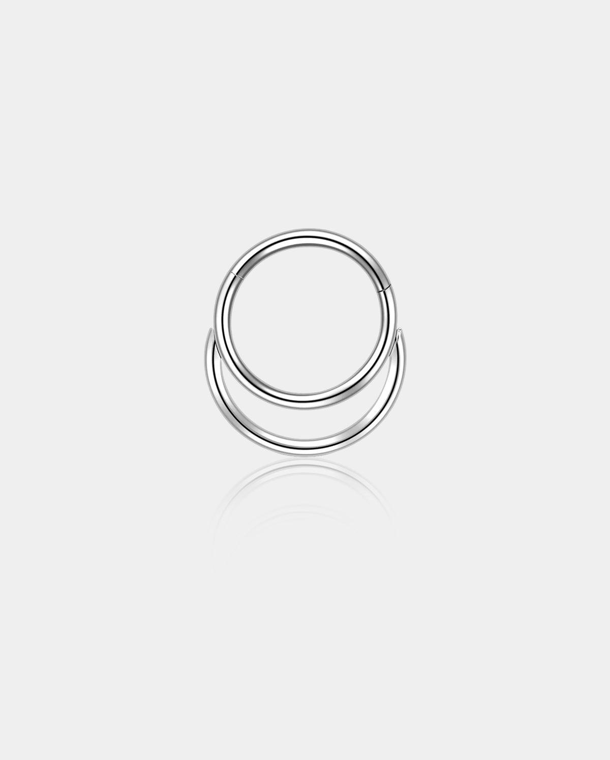 Paved Double Loop Septum Ring - Silver / 10mm