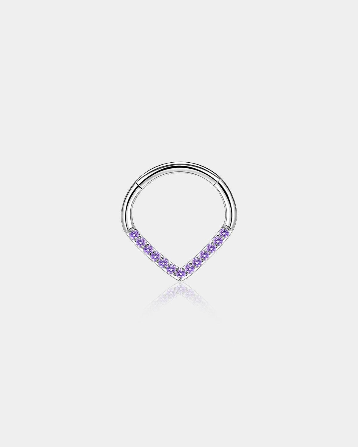 Clear CZ Vshape Septum Ring - Purple / 8mm