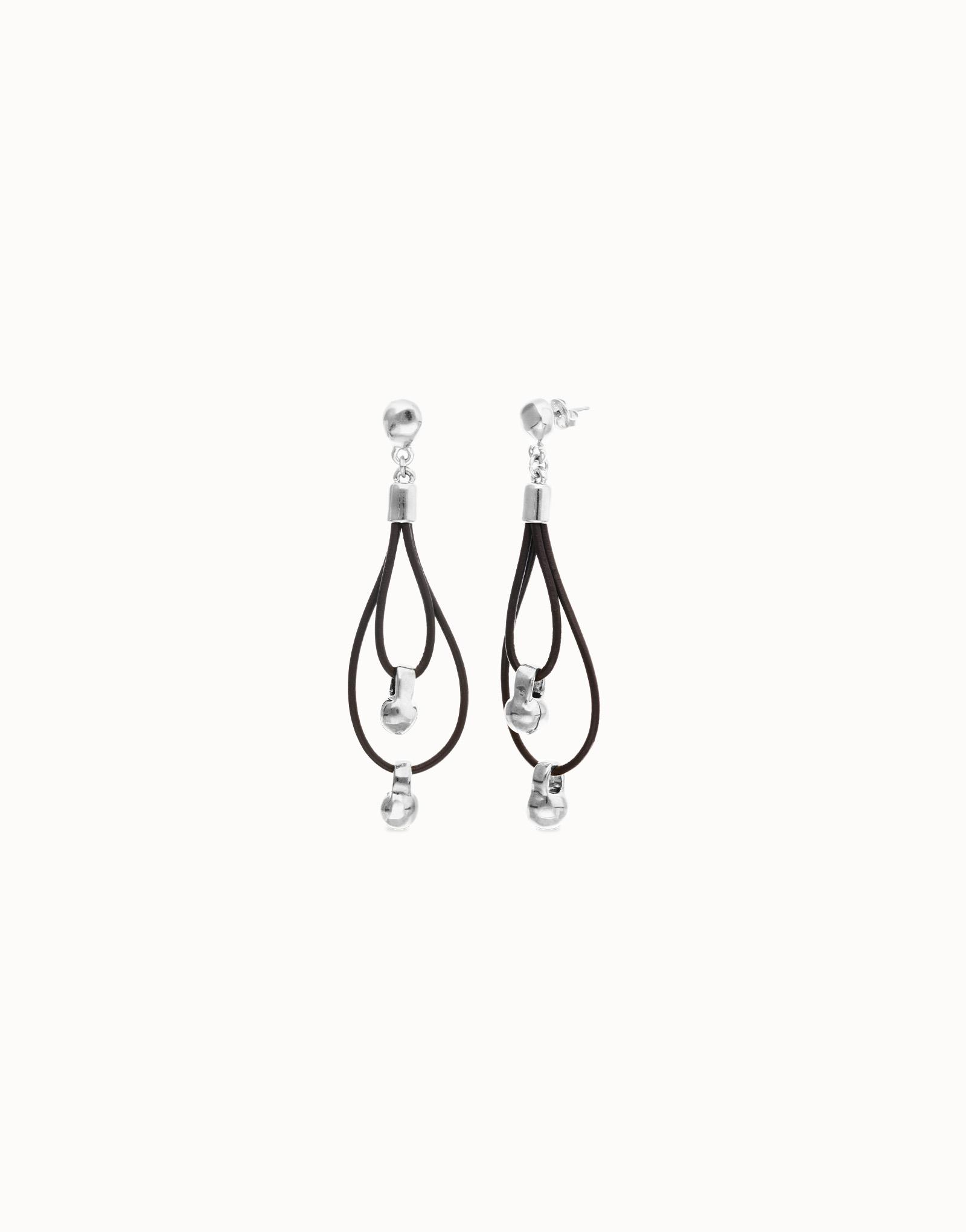 Drop earrings with leather earrings and sphere detail