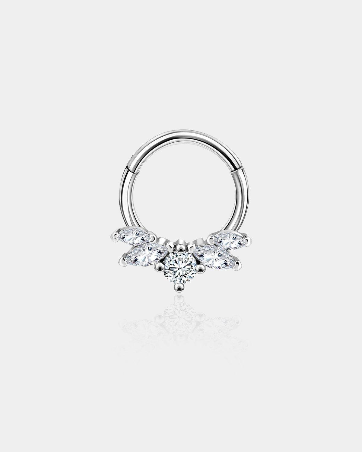 CZ Crown Daith Septum Ring - Silver / 10mm