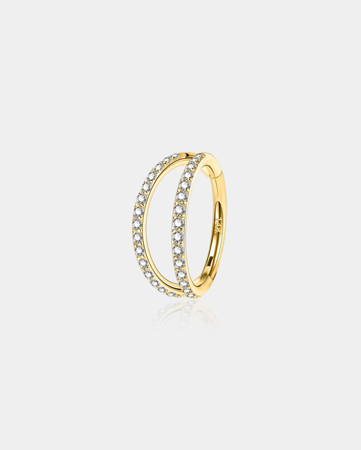 20G 14K Gold Double Row CZ Segment Nose Hoop - 7mm