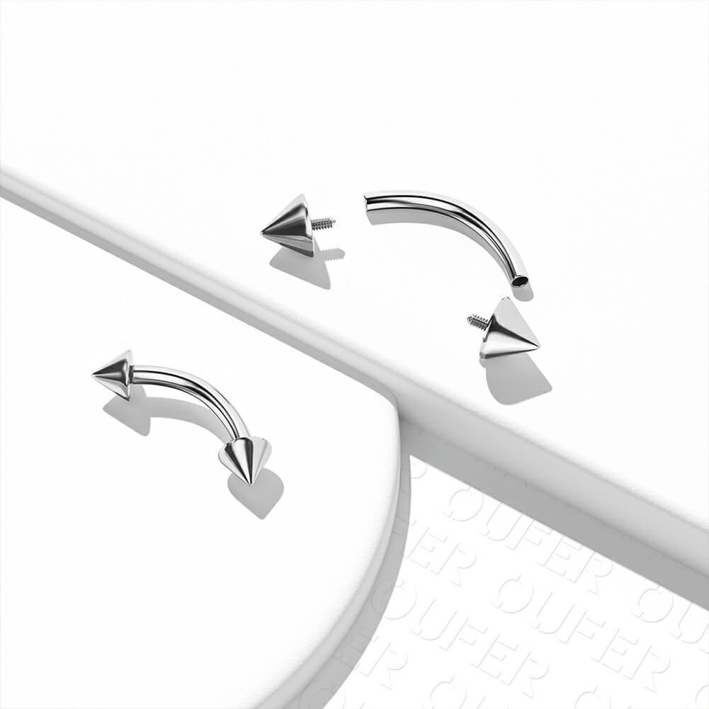 16G 2PCS Spike Internally Threaded Titanium Eyebrow Rings - 6mm