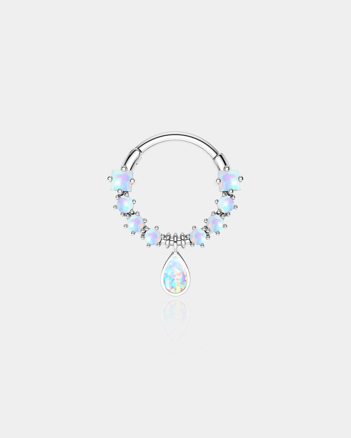 Dangle Diamond Septum Ring - Silver-Opal / 10mm
