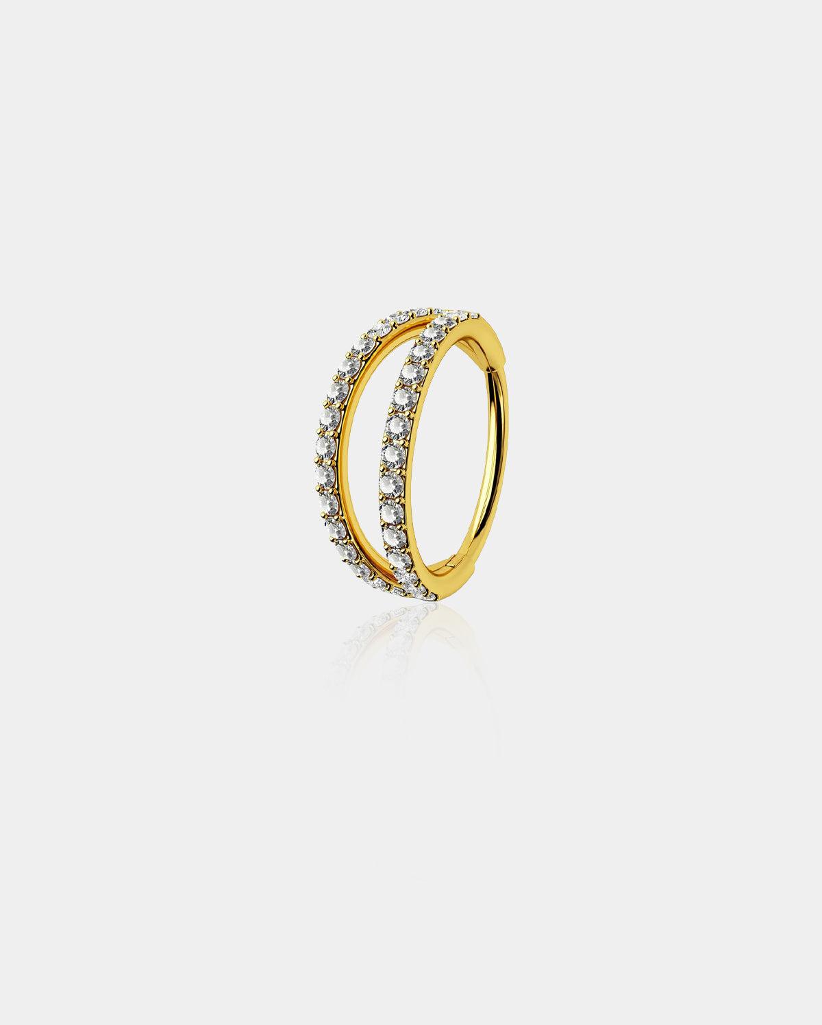18G CZ Double Hoop Titanium Cartilage Ring - Gold / 12mm