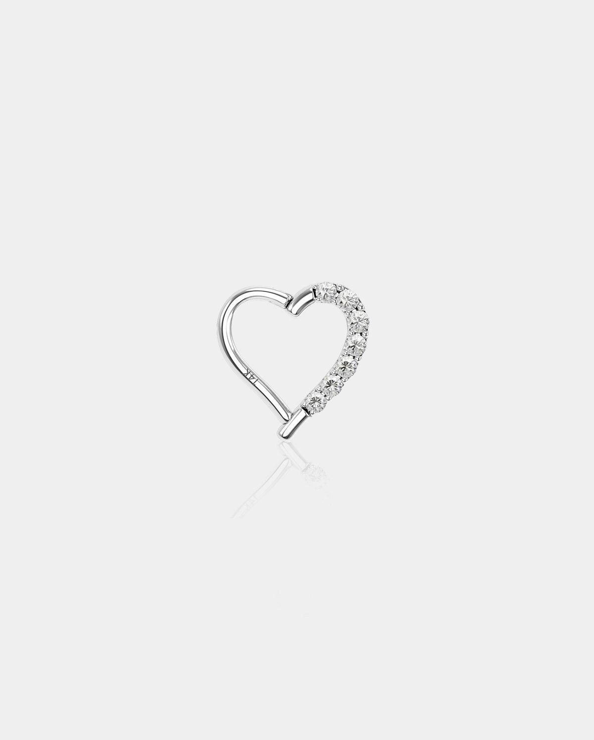 14K White Gold Heart Shaped CZ Earring - Left / 8mm