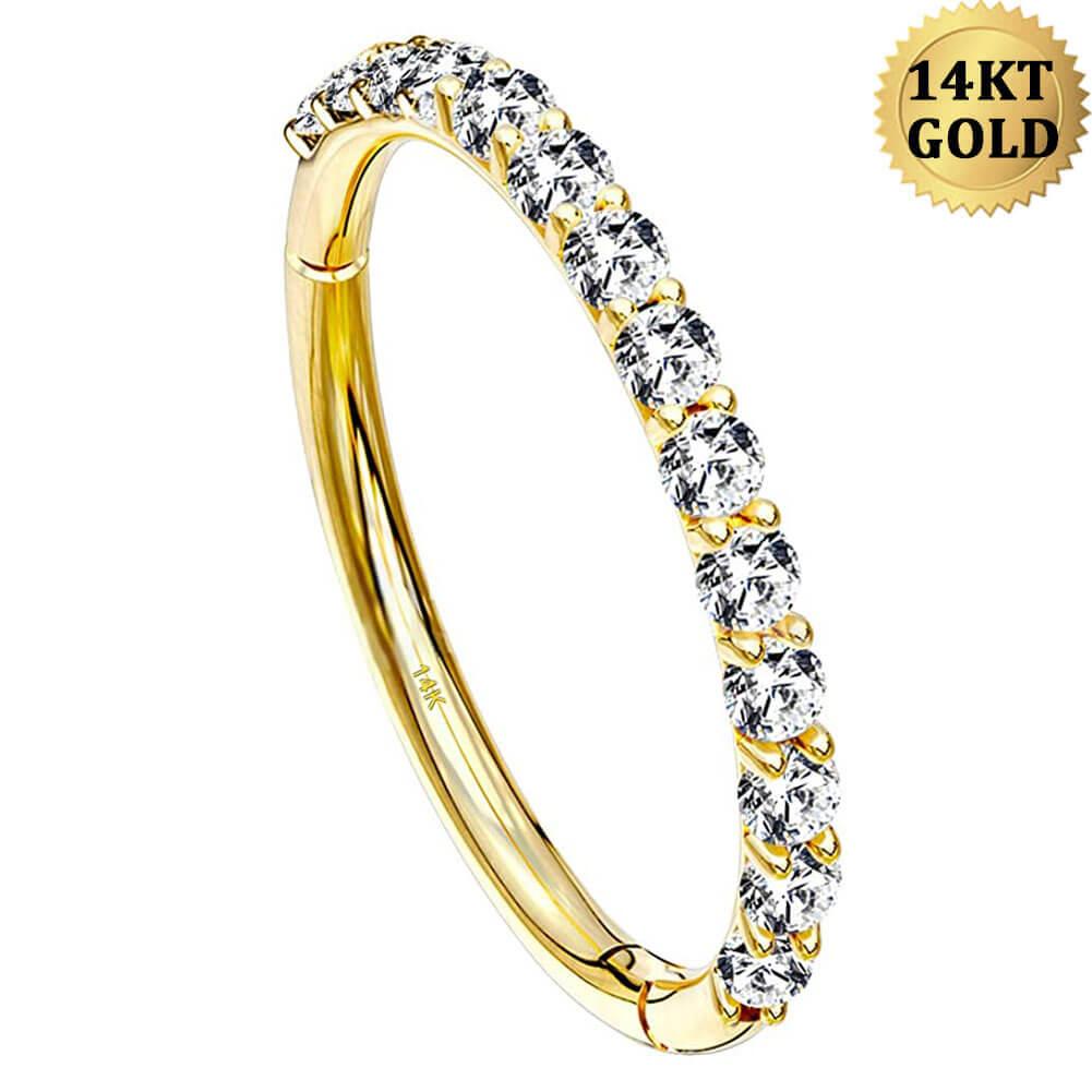 20G 14K Gold CZ Segment Nose Hoop - 5mm