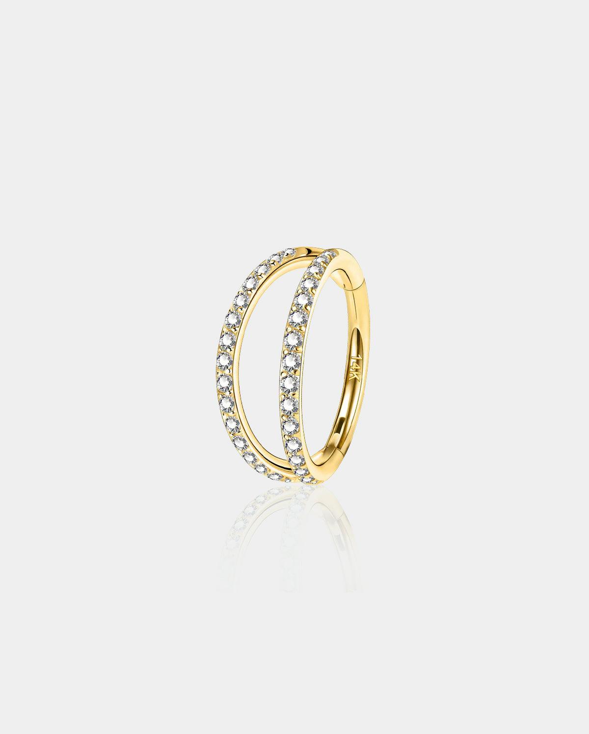 14K Gold CZ Double Hoop Segment Nose Ring - 7mm
