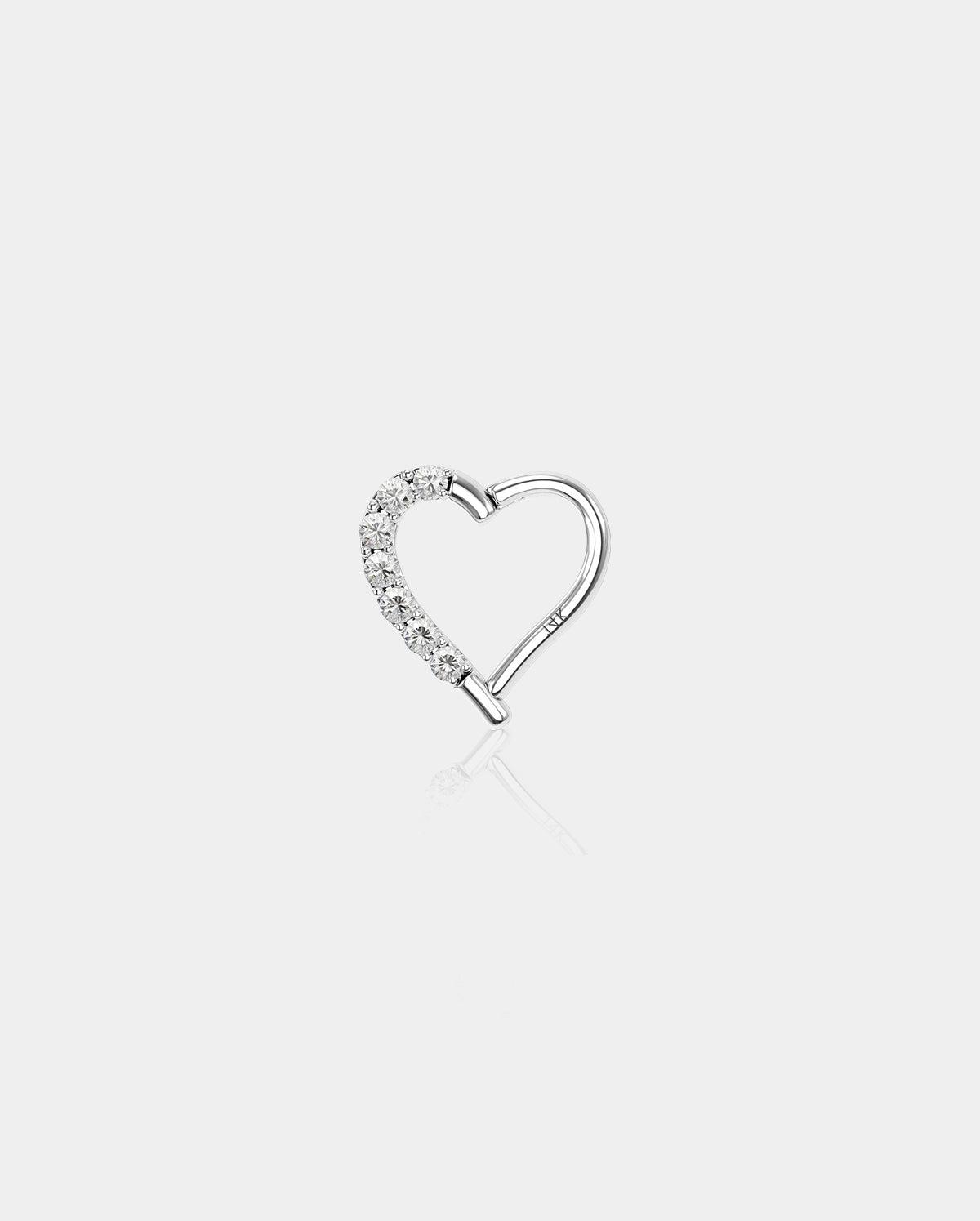 14K White Gold Heart Shaped CZ Earring - Right / 10mm