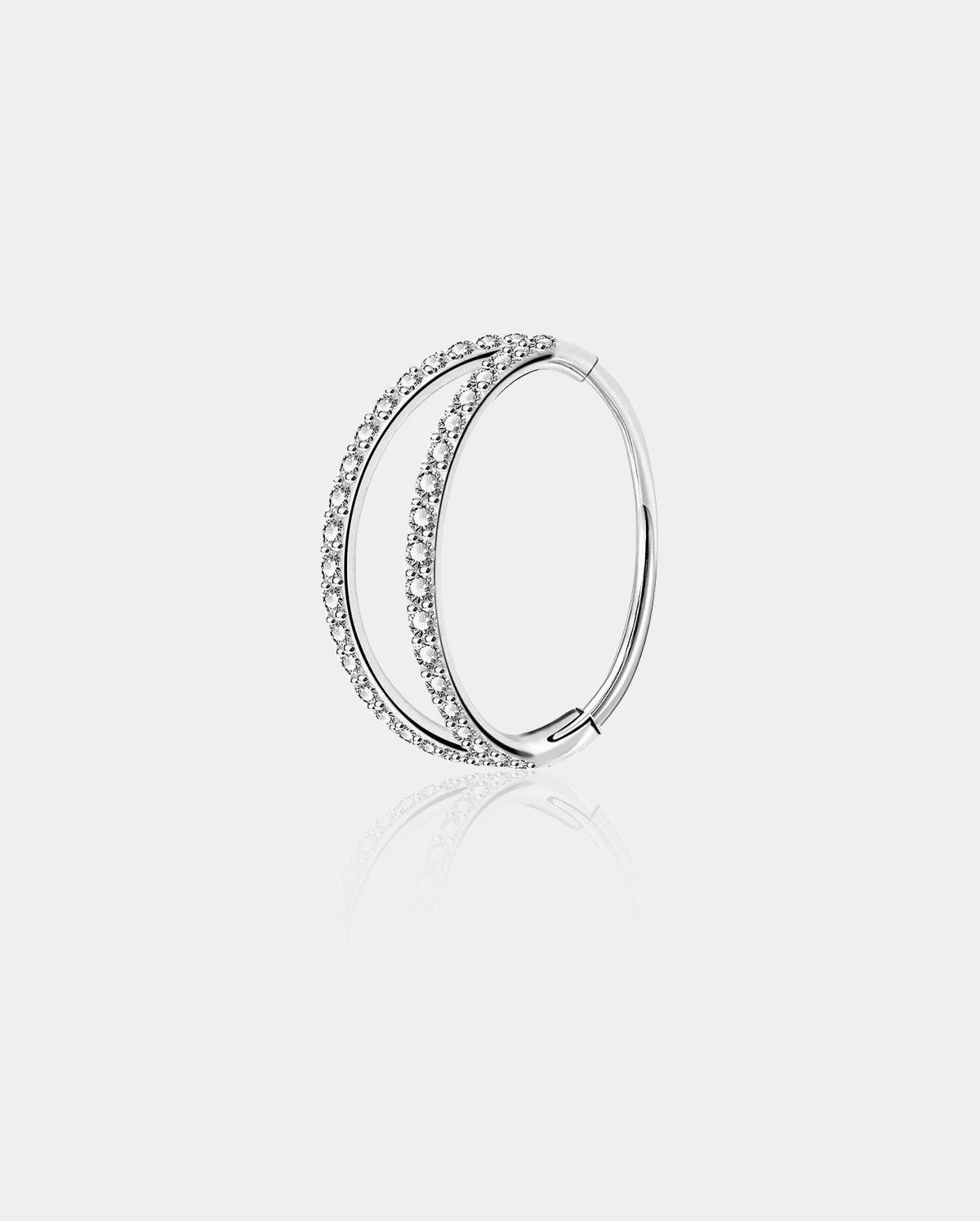 CZ Double Hoop Segment Nose Ring - Silver / 11mm