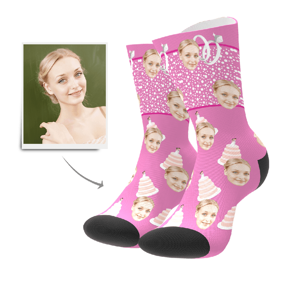 Girlfriend Birthday Day Gift Custom Socks with Birthday Cake
