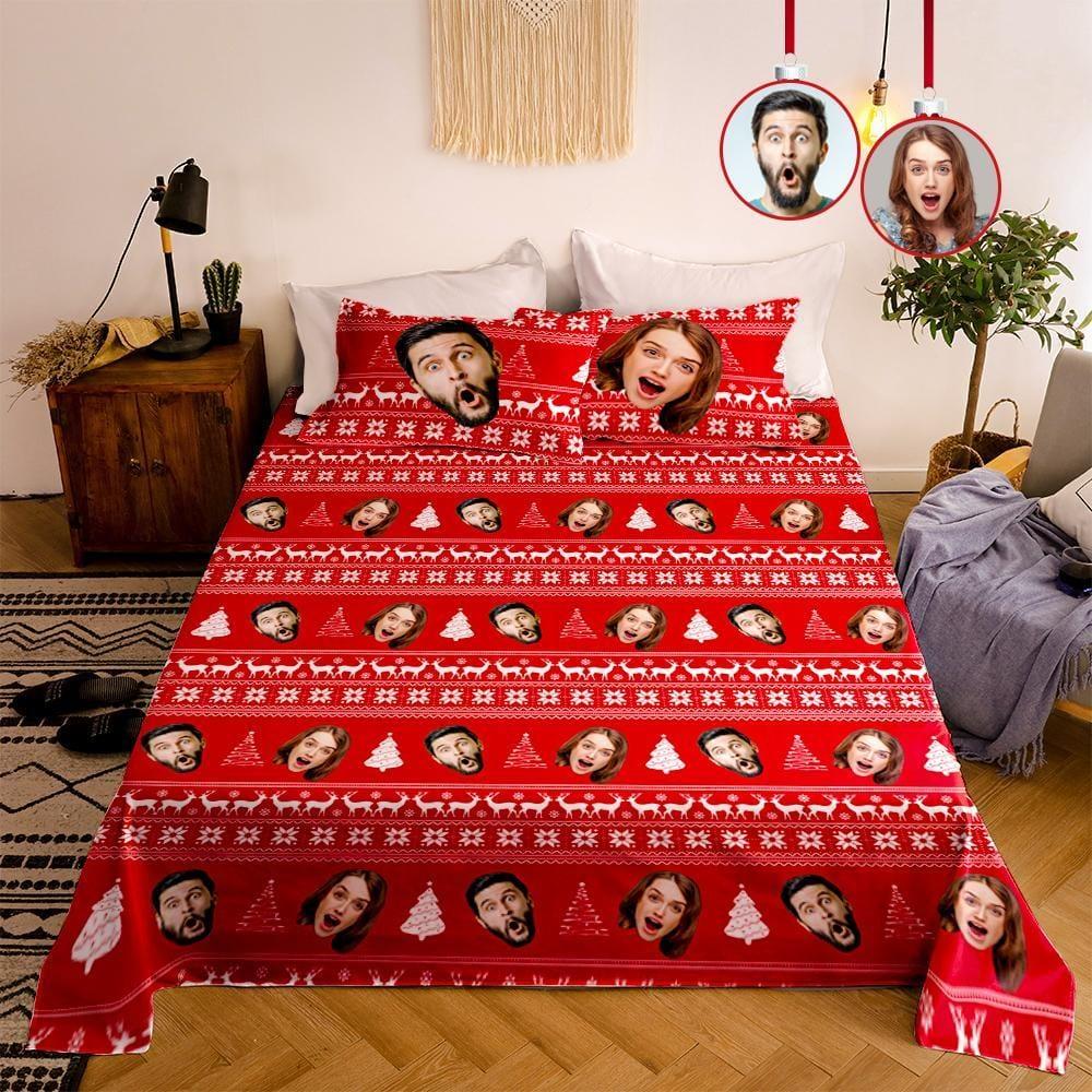 Custom Photo Double Bedding Sheet And Duvet Cover Pillowslip Christmas Gift For Couple