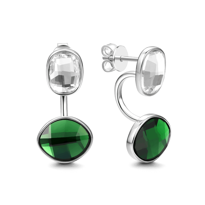 Silver Stud Earrings With Swarovski Green Rhinestone Gifts For Girlfriend Girls