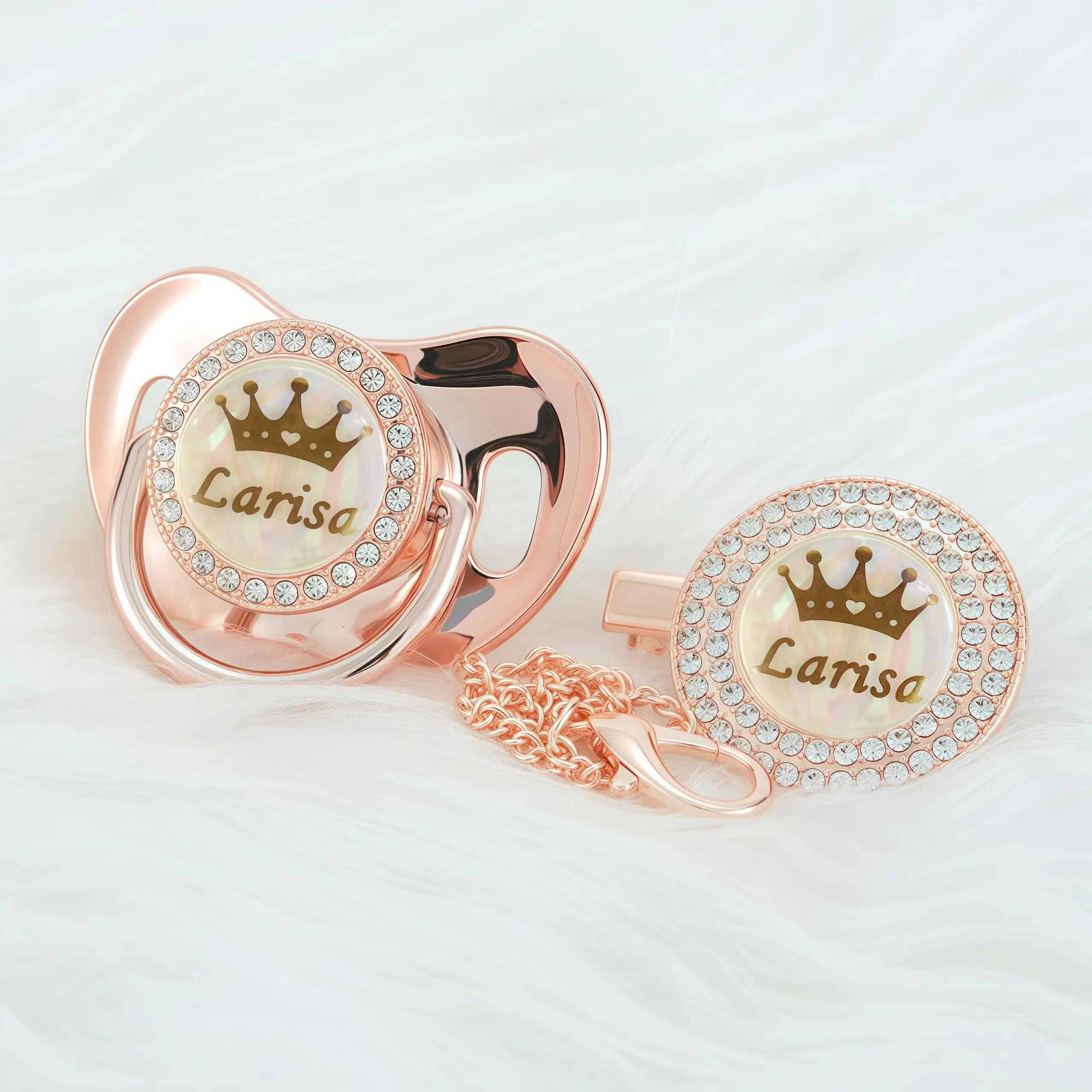 MIYOCAR Custom Gold Bling Diamond Baby Pacifier with Clip Set Personalized for Newborns and Babies Personalized Baby Bling Pacifier gold pacifier
