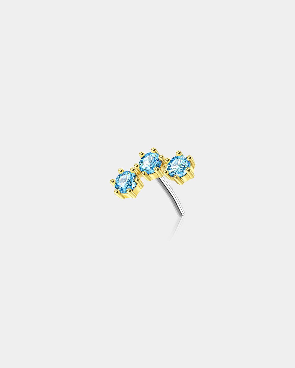 14K Gold Triple CZ Threadless Helix Earring - 14K Top Only / Sapphire