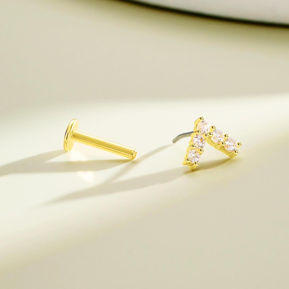 14K Gold Arrow Shape Threadless Nose Stud - Titanium Post only / 16G-8mm