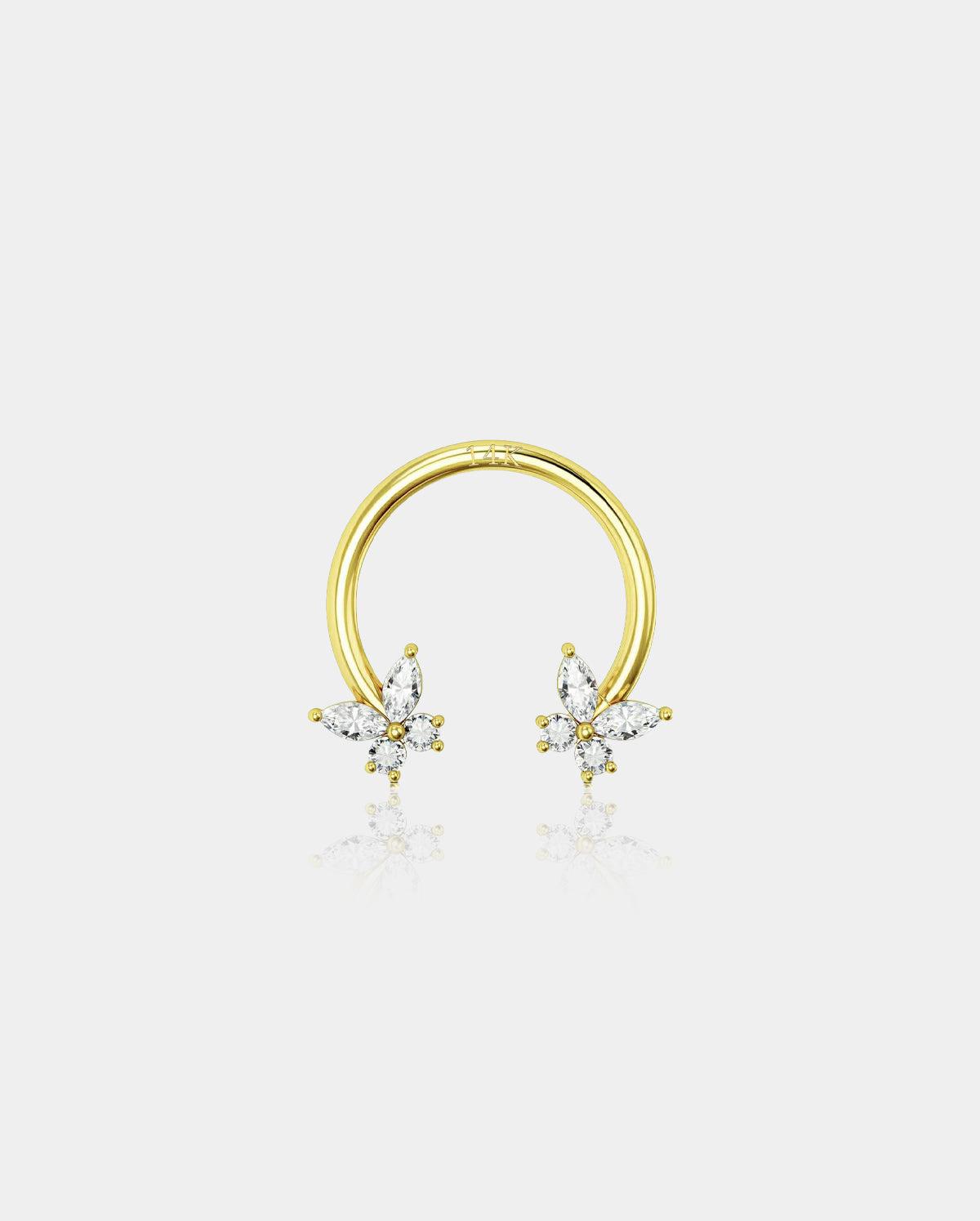 14K Gold CZ Butterfly Horseshoe Septum Ring - 8mm