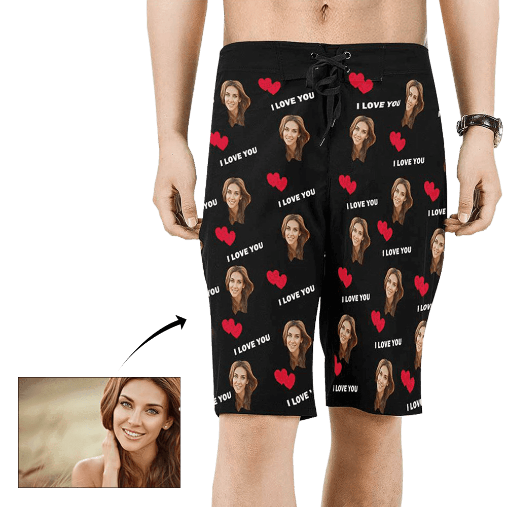 Custom Swim Trunk Custom Beach Shorts Custom Swim Trunk - "I Love You"