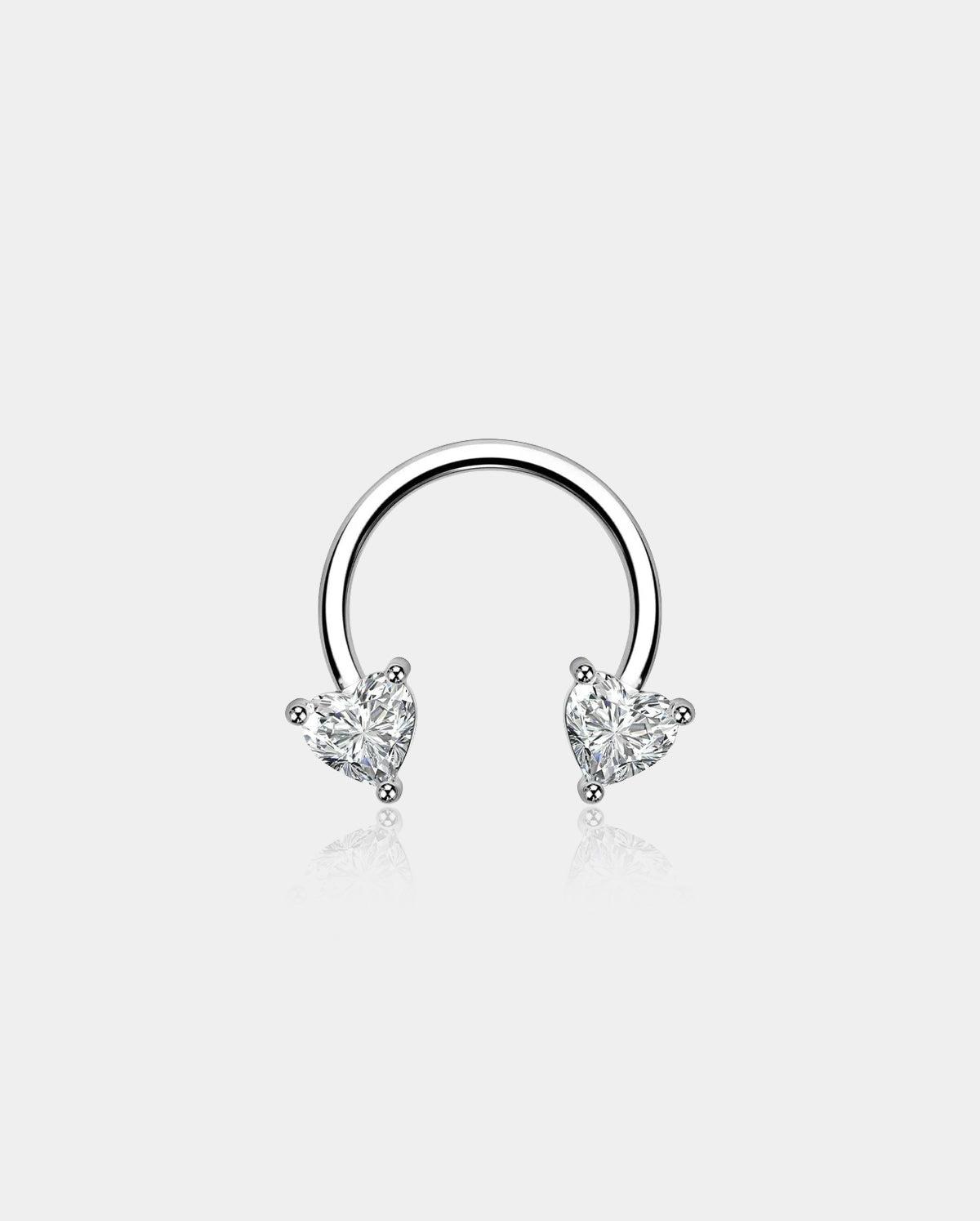 CZ Heart Horseshoe Septum Ring - Silver