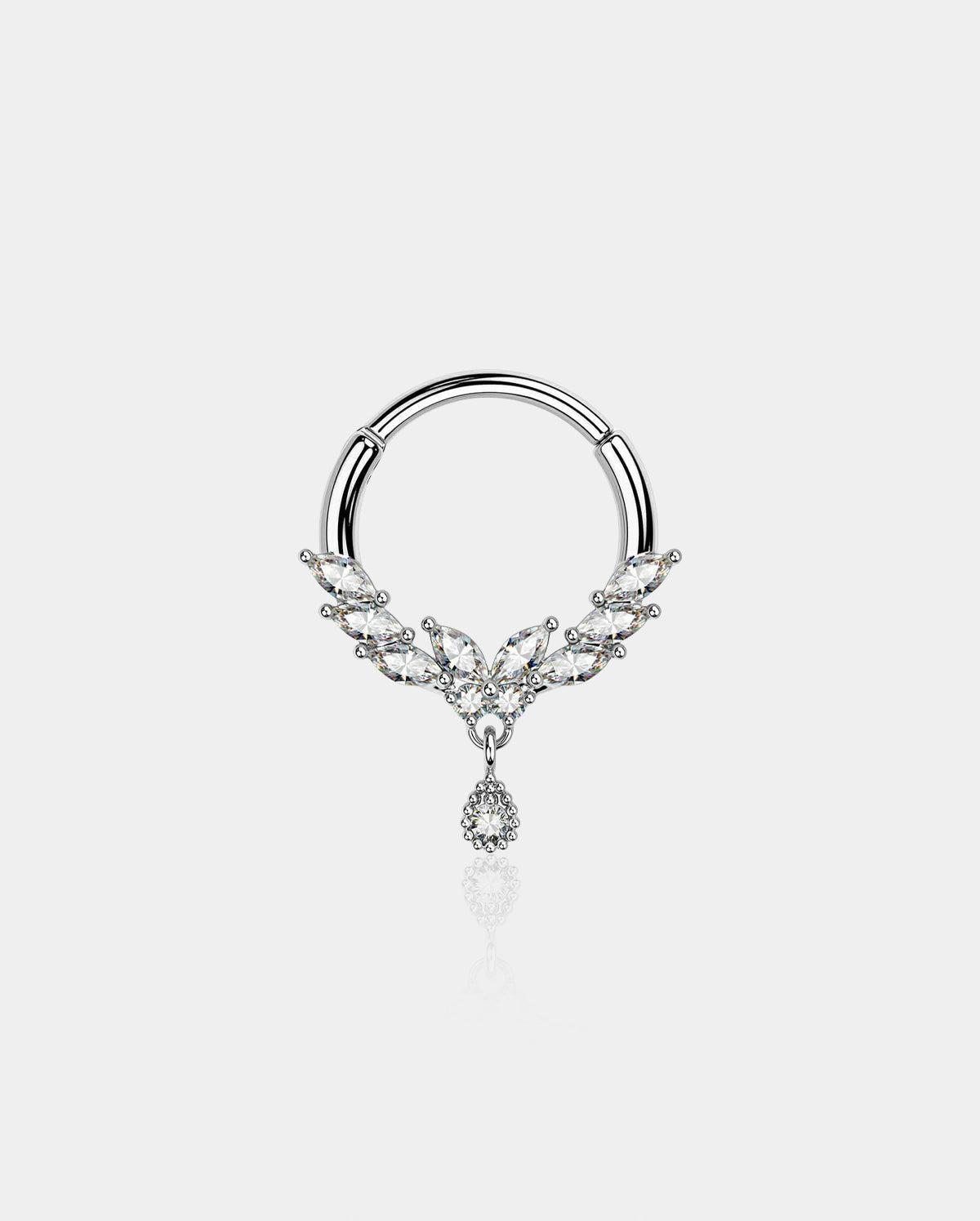 Butterfly CZ Dangle Septum Ring - Silver / 8mm