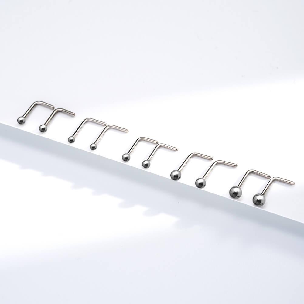 2PCS Titanium L-shaped Nose Stud - 20G/0.8mm / 2.5mm