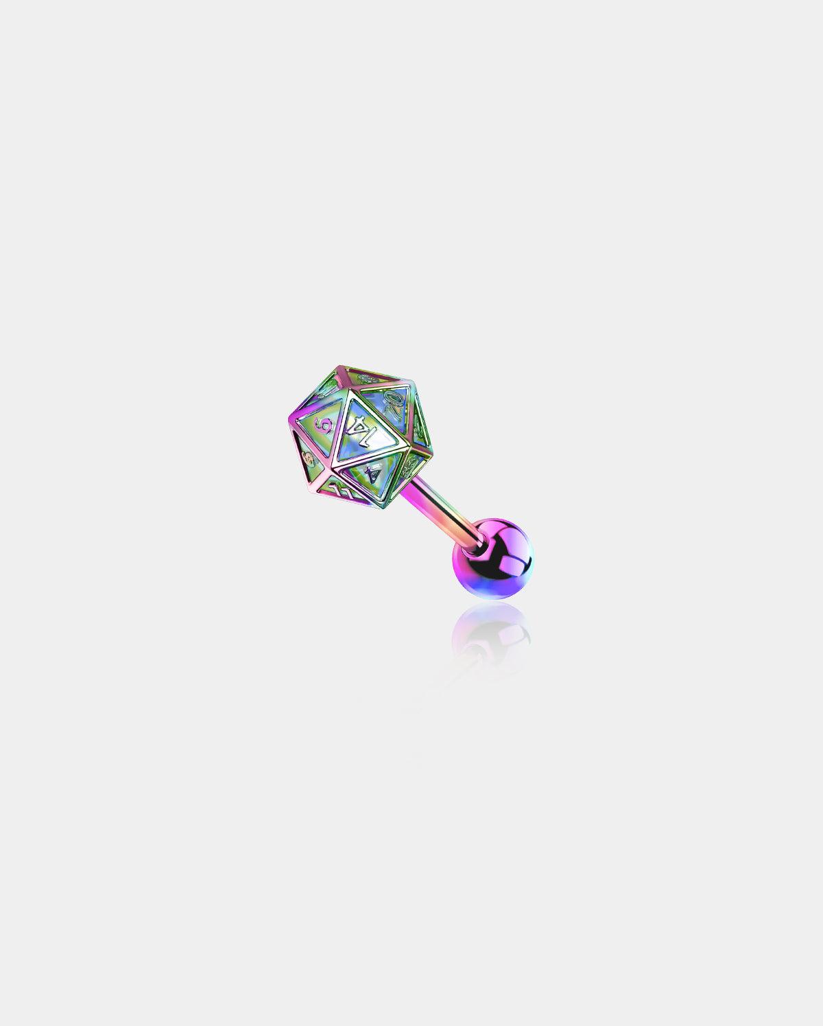 D20 Glitter Dice Helix Earring - Rainbow