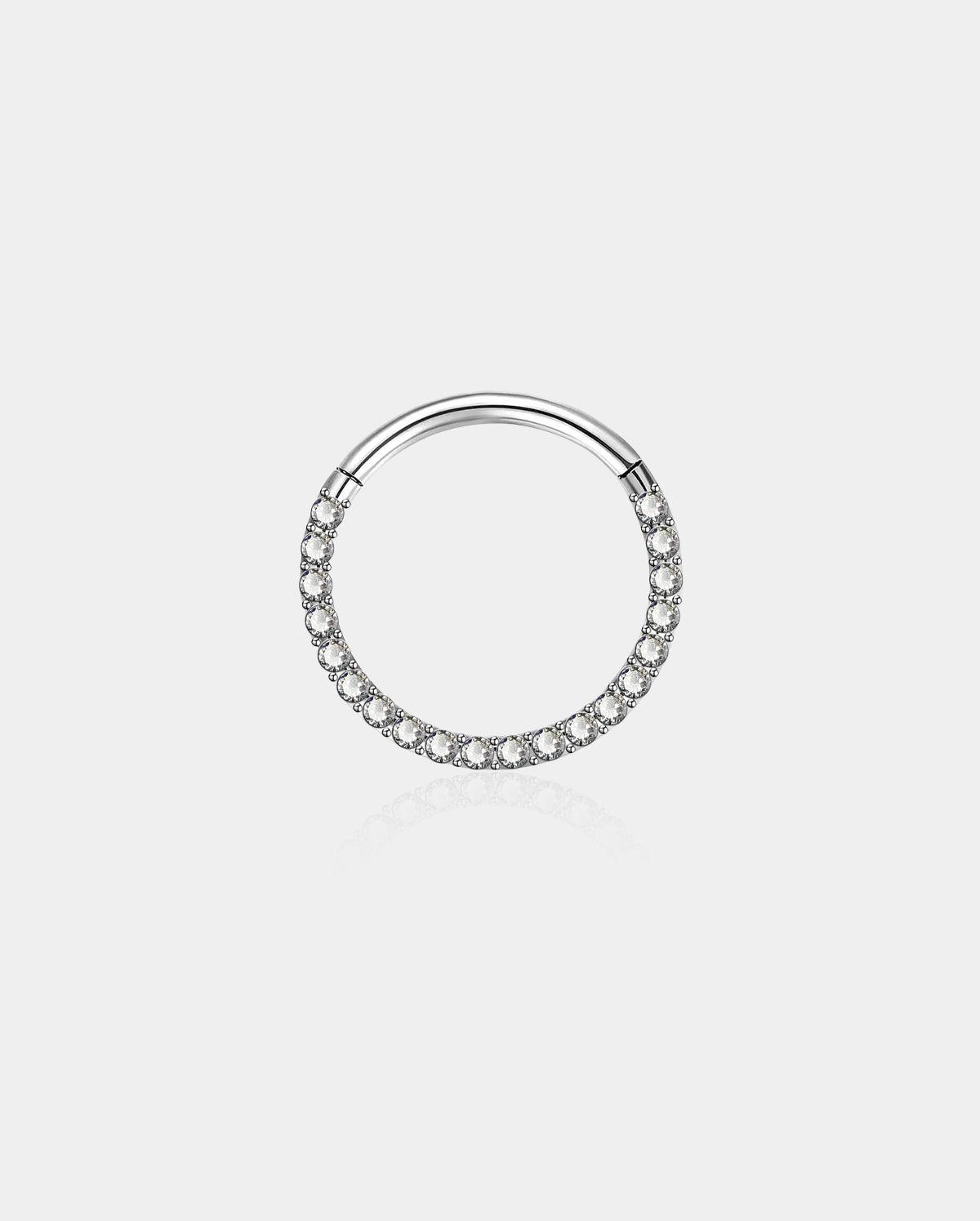 Clear CZ Front Segment Septum Ring - Silver / 8mm