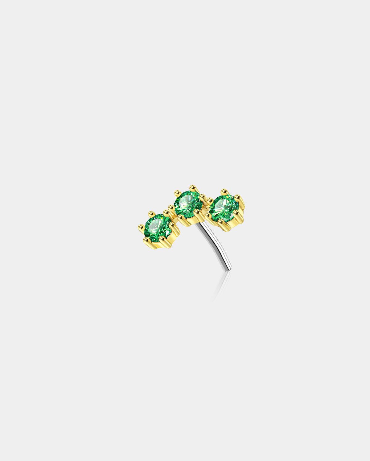 14K Gold Triple CZ Threadless Helix Earring - 14K Top Only / Emerald