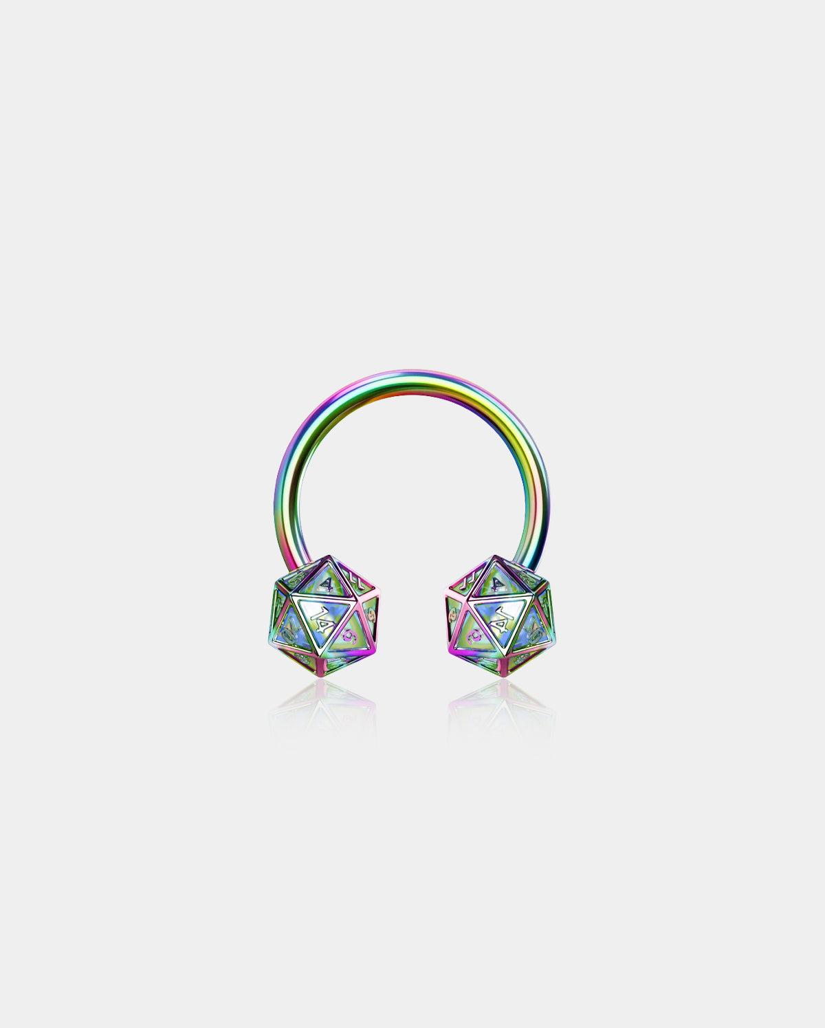 DND D20 Dice Rainbow Horseshoe Septum Ring