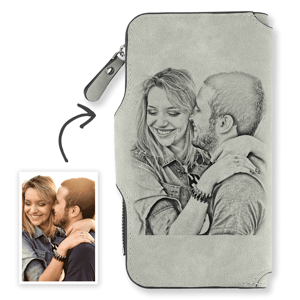 Anniversary Gift Picture Wallet with Zipper -Light Grey
