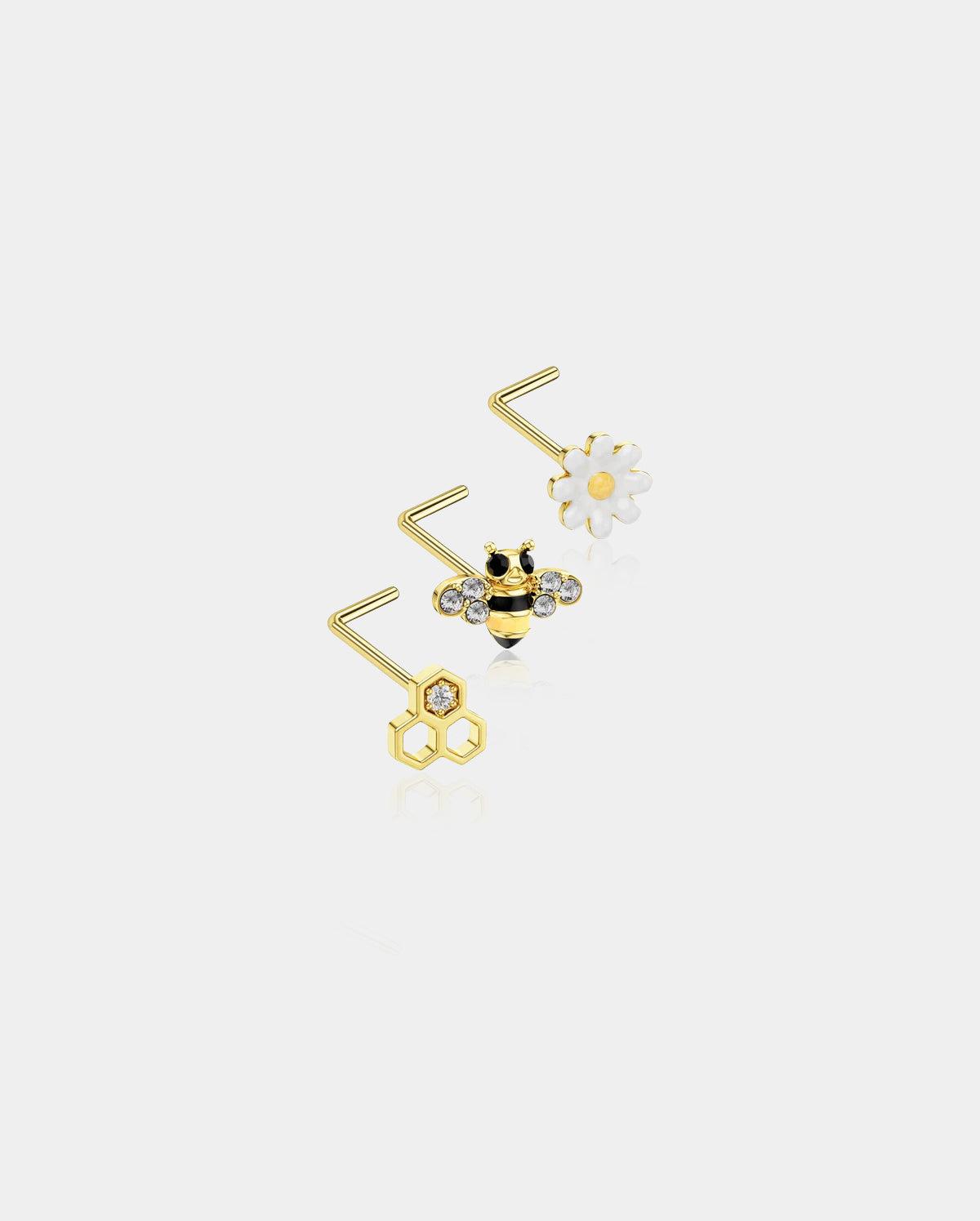 Honey/ Flower/ Bee Nose Stud Set