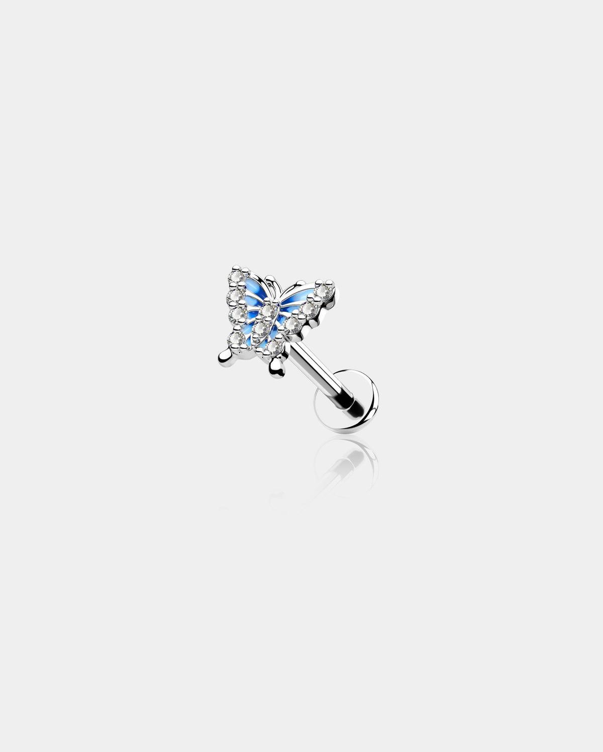 Blue Butterfly Internally Threaded Labret Stud
