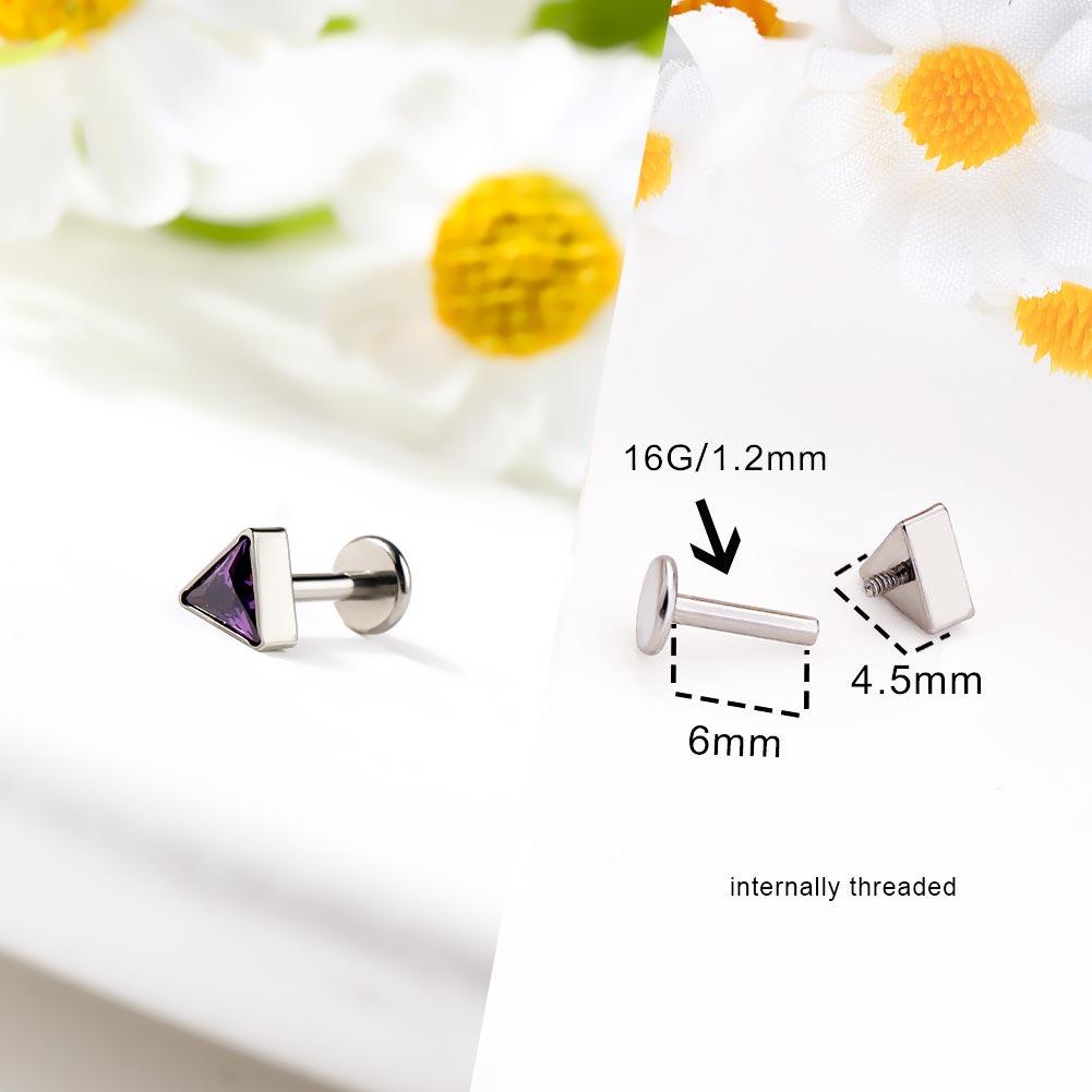 Triangle CZ Internally Threaded Titanium Cartilage Stud - Purple