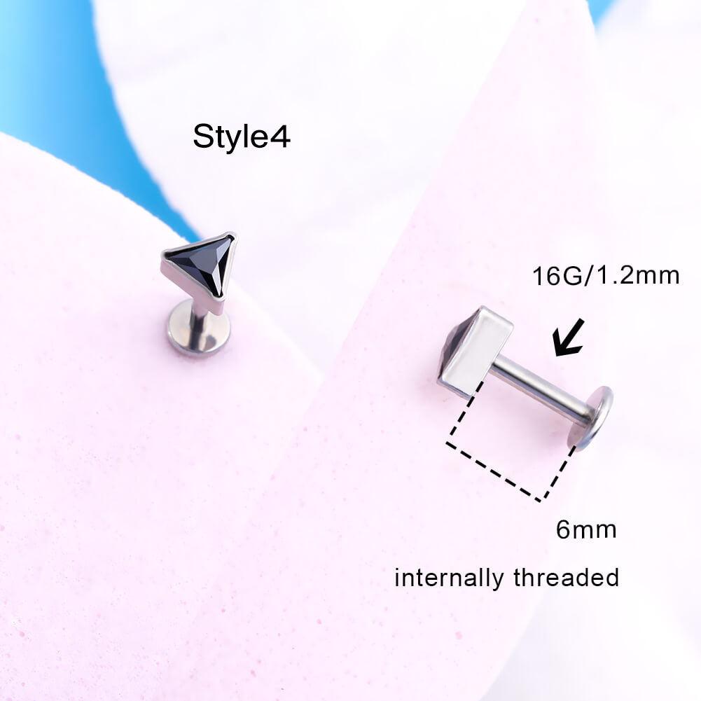 Black CZ Titanium Internally Threaded Cartilage Stud - Style4