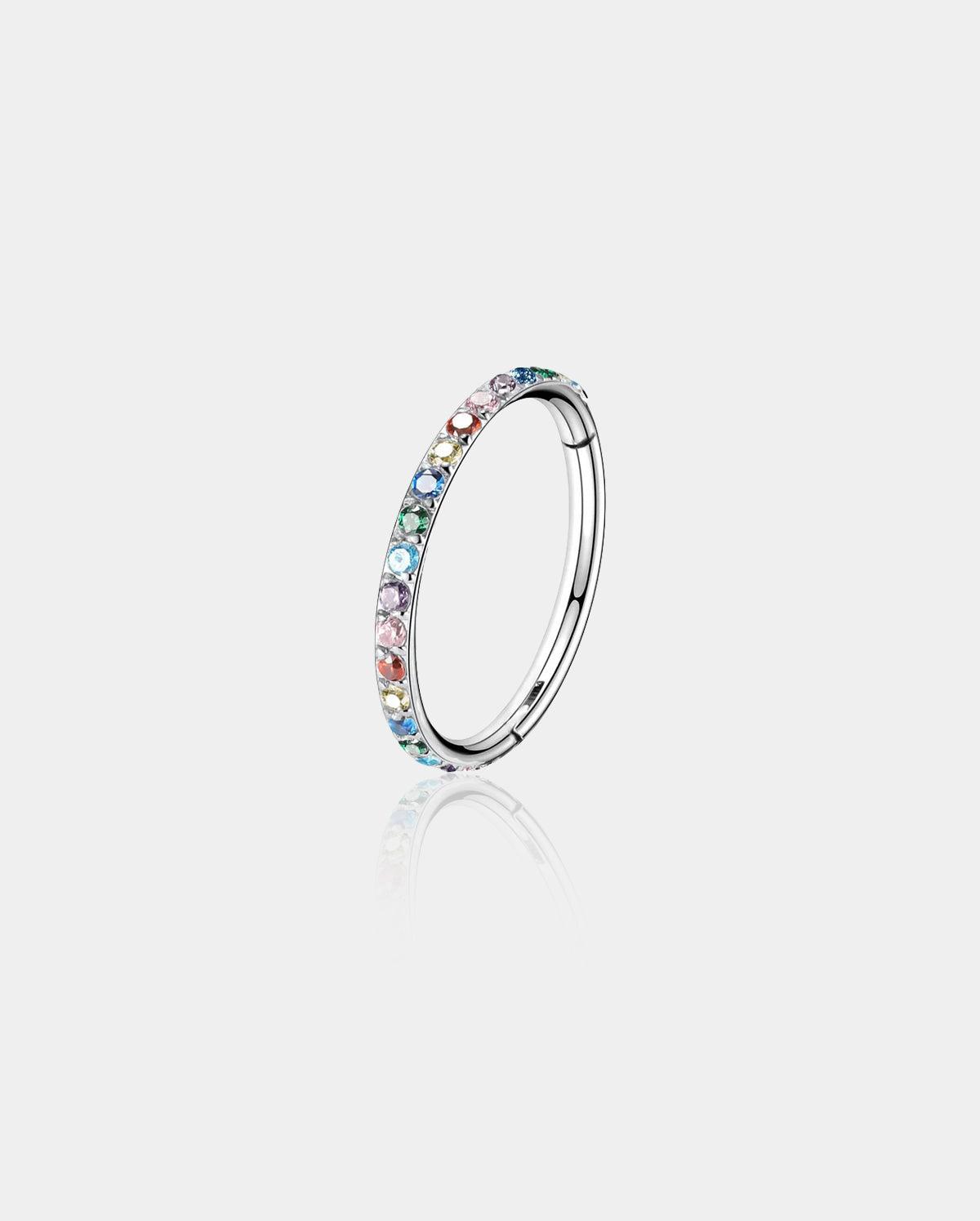 18G Black/Rainbow CZ Segment Nose Ring - Colorful CZ / 12mm