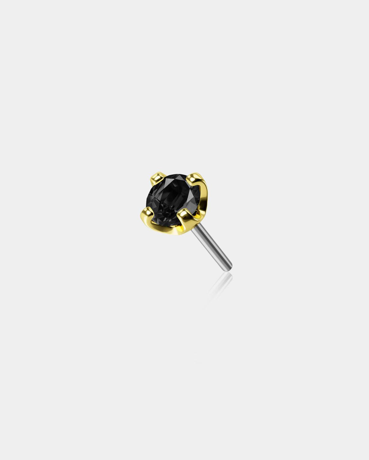 14K Gold Colorful CZ Threadless Nose Stud - 14K Top Only / Black
