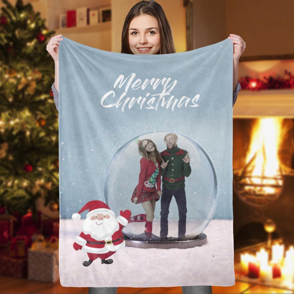 Christmas Custom Photo Blanket With Santa Claus Christmas Gifts for Girlfriend