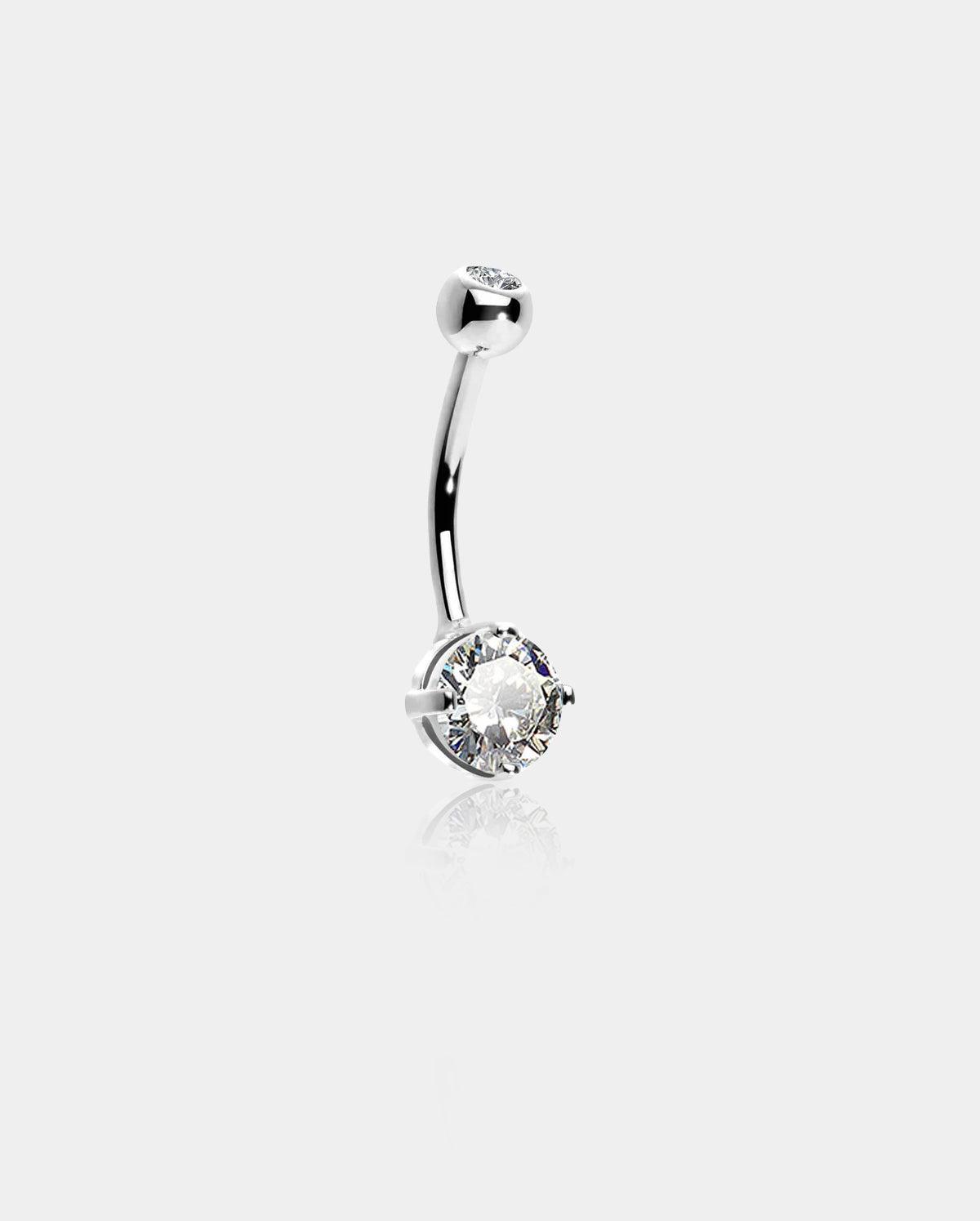 14K White Gold Round CZ Belly Ring - 14mm