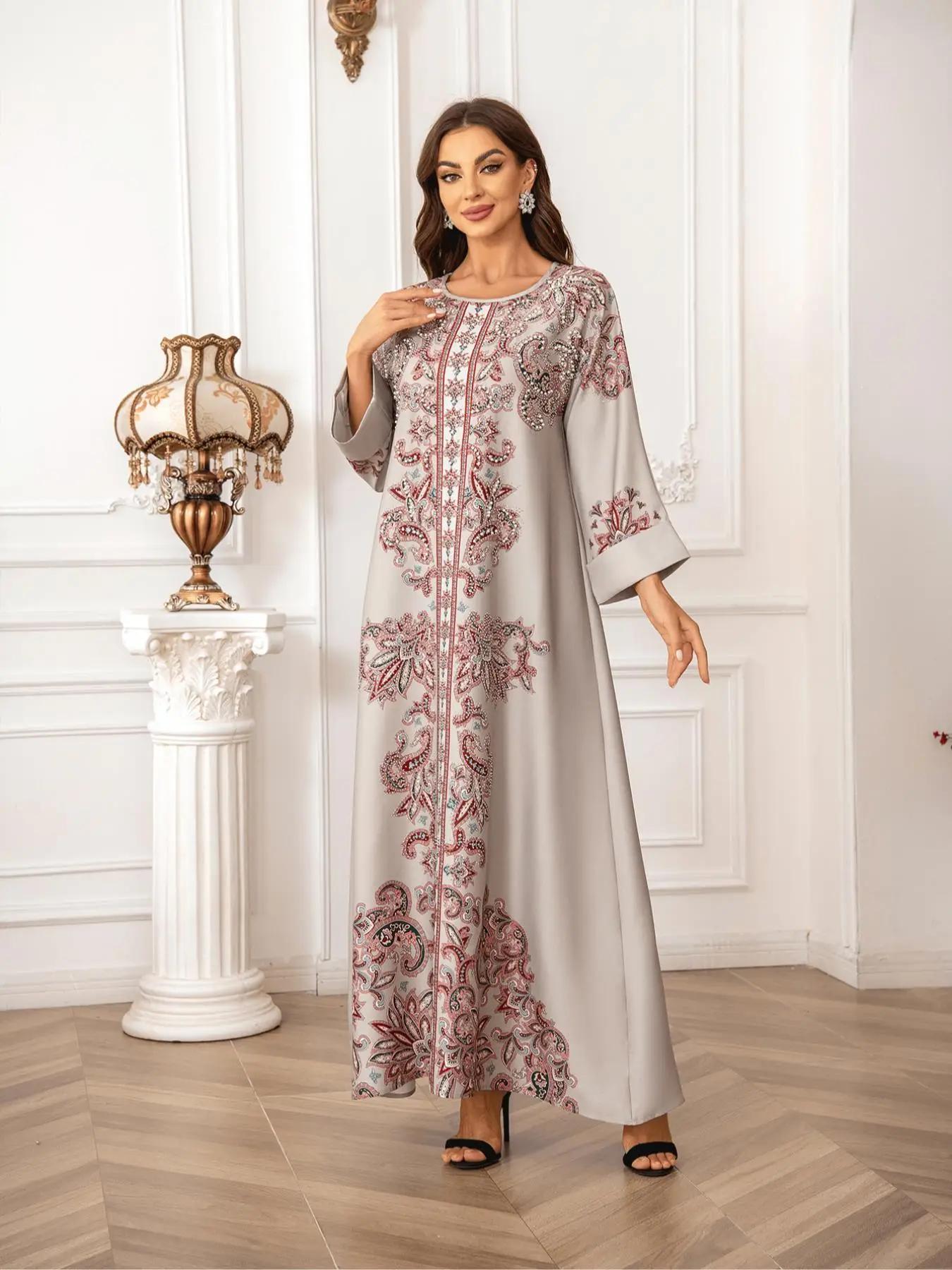 women's Floral Embroidery Long Sleeve Dress, Elegant Round Neck Dress for Party Holiday Wedding Guest, Ladies Clothes for All Seasons, Womenswear